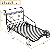 Vista 2 de Cama individual para automóvil con 4 ruedas, barandillas, estante de almacenamiento para niños, adolescentes, niños y niñas, marco de cama