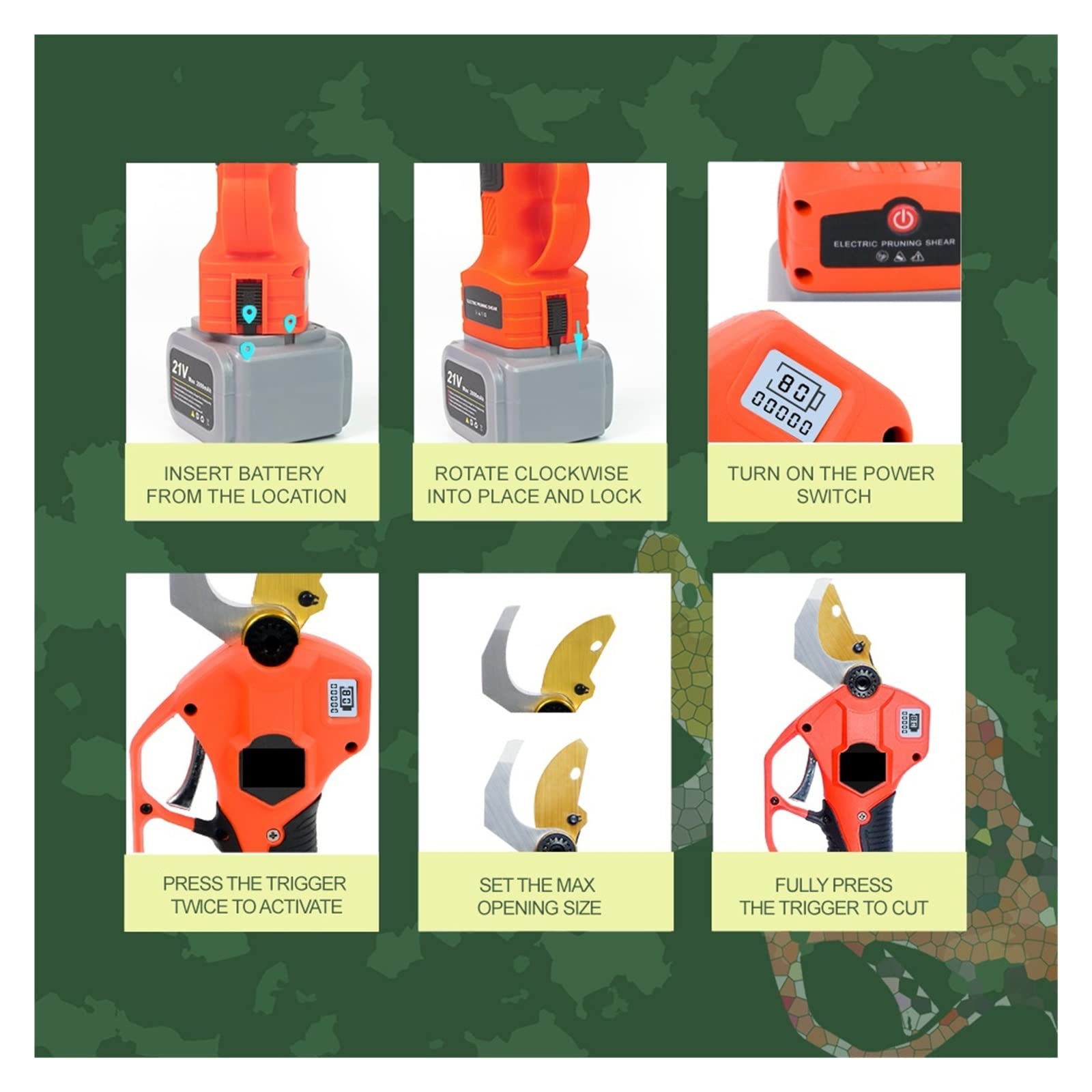 Sekatory Elektryczne 21V Cordless Pruner Shear Fruit Tree Bonsai Pruning elektryczne gałęzie drzew Cutter 1.9m chowany przedłużacz(Shears(No battery))