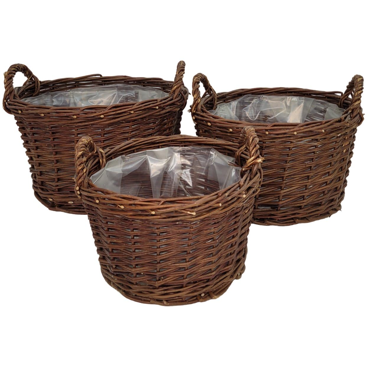 weeco Lot de 3 Cache-Pots en Osier pour Pots de Fleurs - Paniers en Osier avec écorce - Cache-Pot tressé - Pot de Fleurs Ovale pour Fleurs, Plantes, Panier Naturel