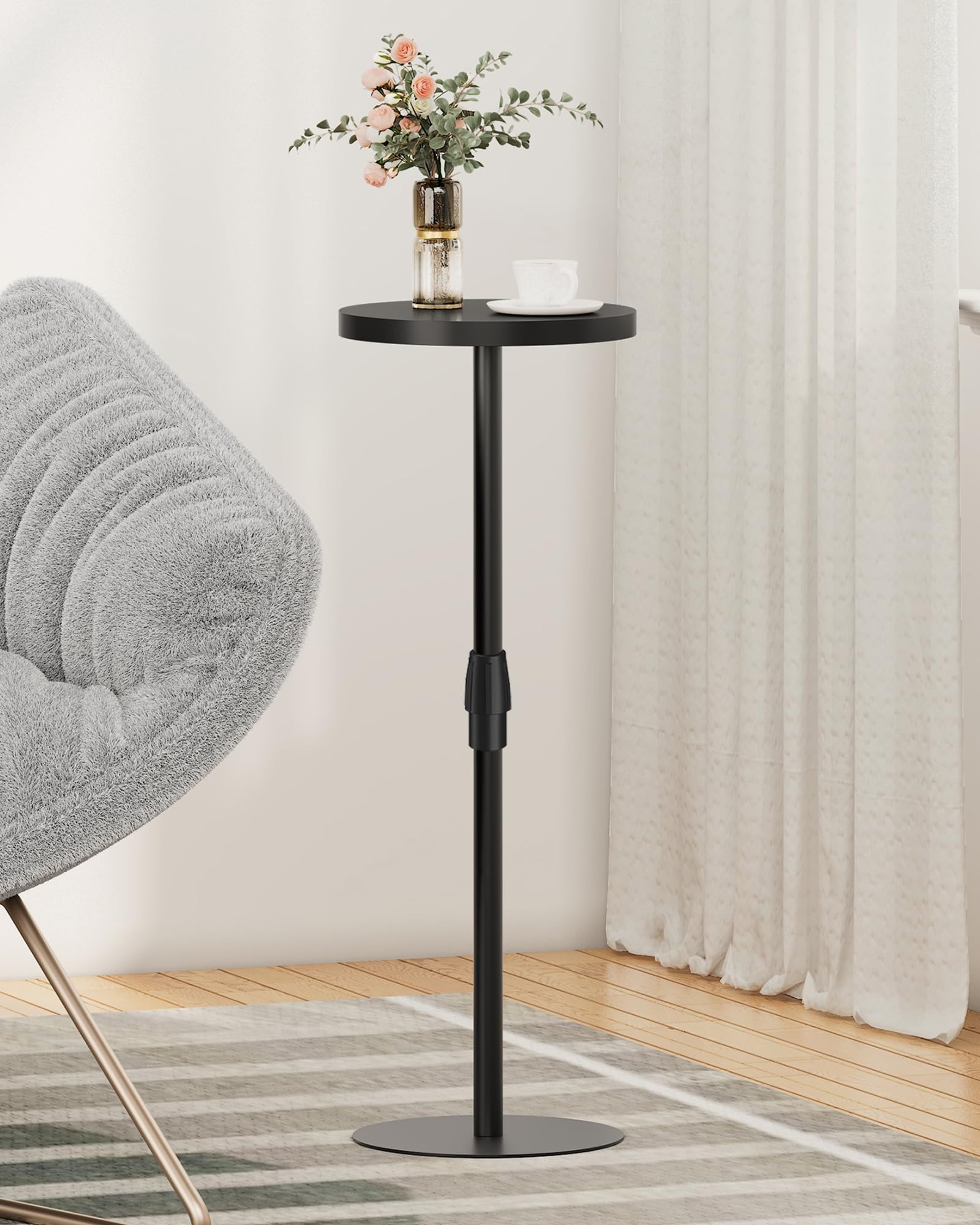 TUTOTAK Tall Round Side Table, Adjustable height, Small End Table, Set of 2, Drink Table, Pedestal Side Table, livingroom, Black TB01BK0962EU