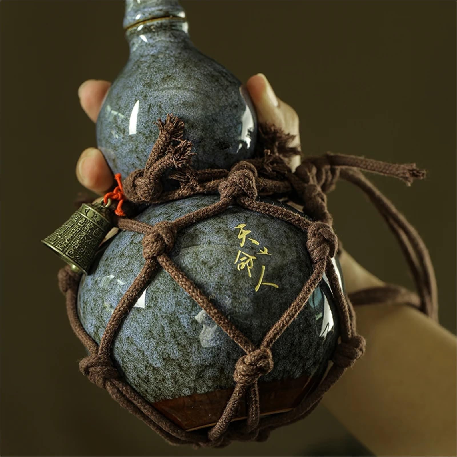 Bouteille Wukong de 700 ML, Gourde en céramique, Sac en Filet, Destin du Ciel, Gourde à vin, Ensemble en Diagonale sur la Bouilloire à Eau Chaude, Ancienne(Four)
