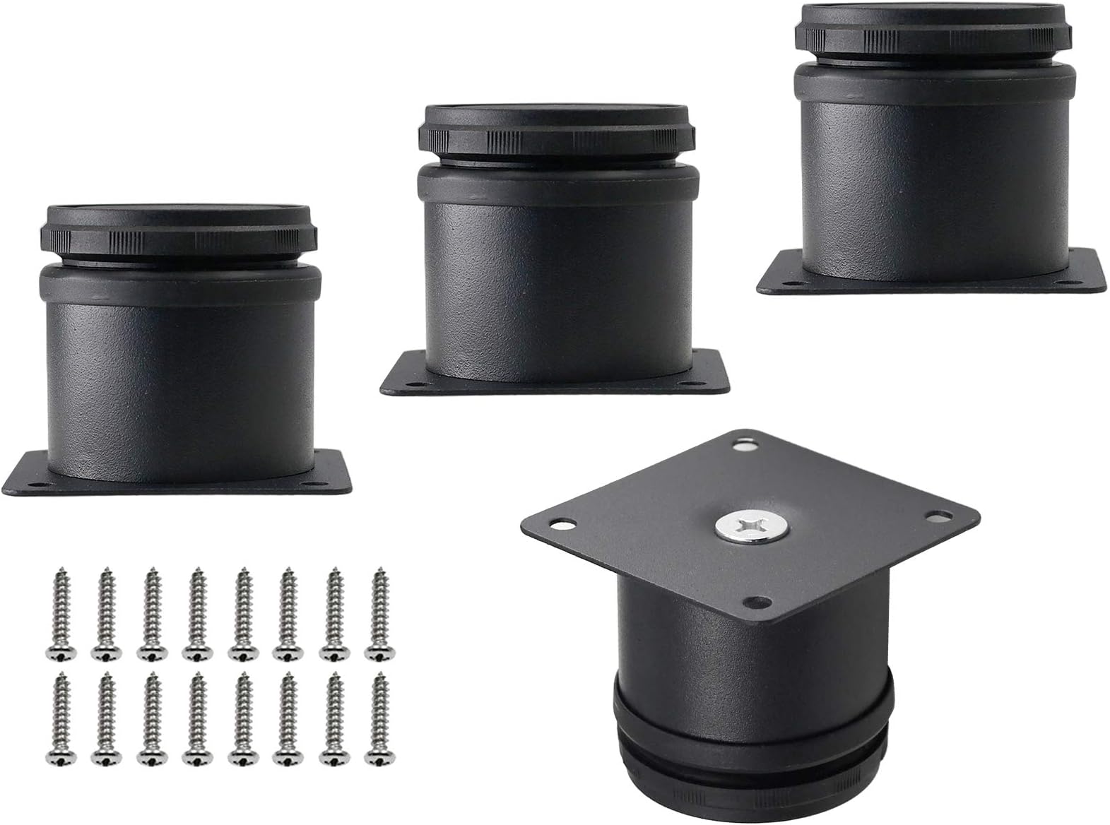Set of 4 Stainless Steel Furniture Legs 2 Inch, Adjustable Round Cabinet Legs 2" Dia Kitchen Feet, Metal Replacement Legs for Cabinet Sofa Couch Shelves Table (Black)