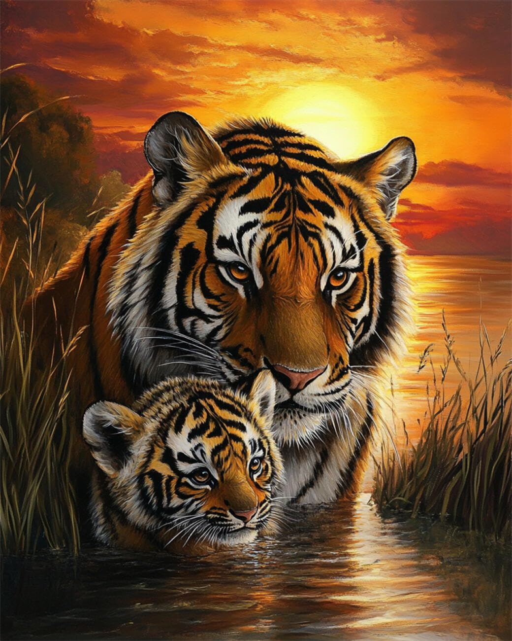 RKFLGEW DIY Seed Bead Embroidery Kits Tiger Oil Painting 30x40cm