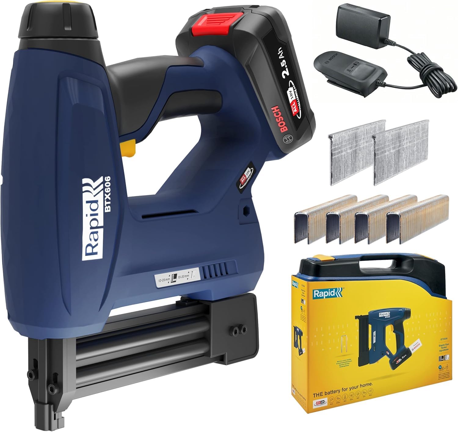 Rapid BTX606, agrafeuse-cloueuse sans fil 18V, batterie 2,5 Ah incluse