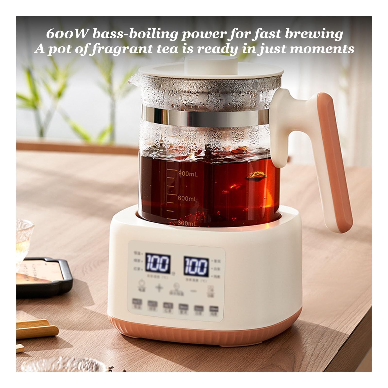 Tetera eléctrica de 1,3 L, hervidor de cristal táctil inteligente, temperatura constante de 72 horas, olla saludable multifunción completamente automática para té, café