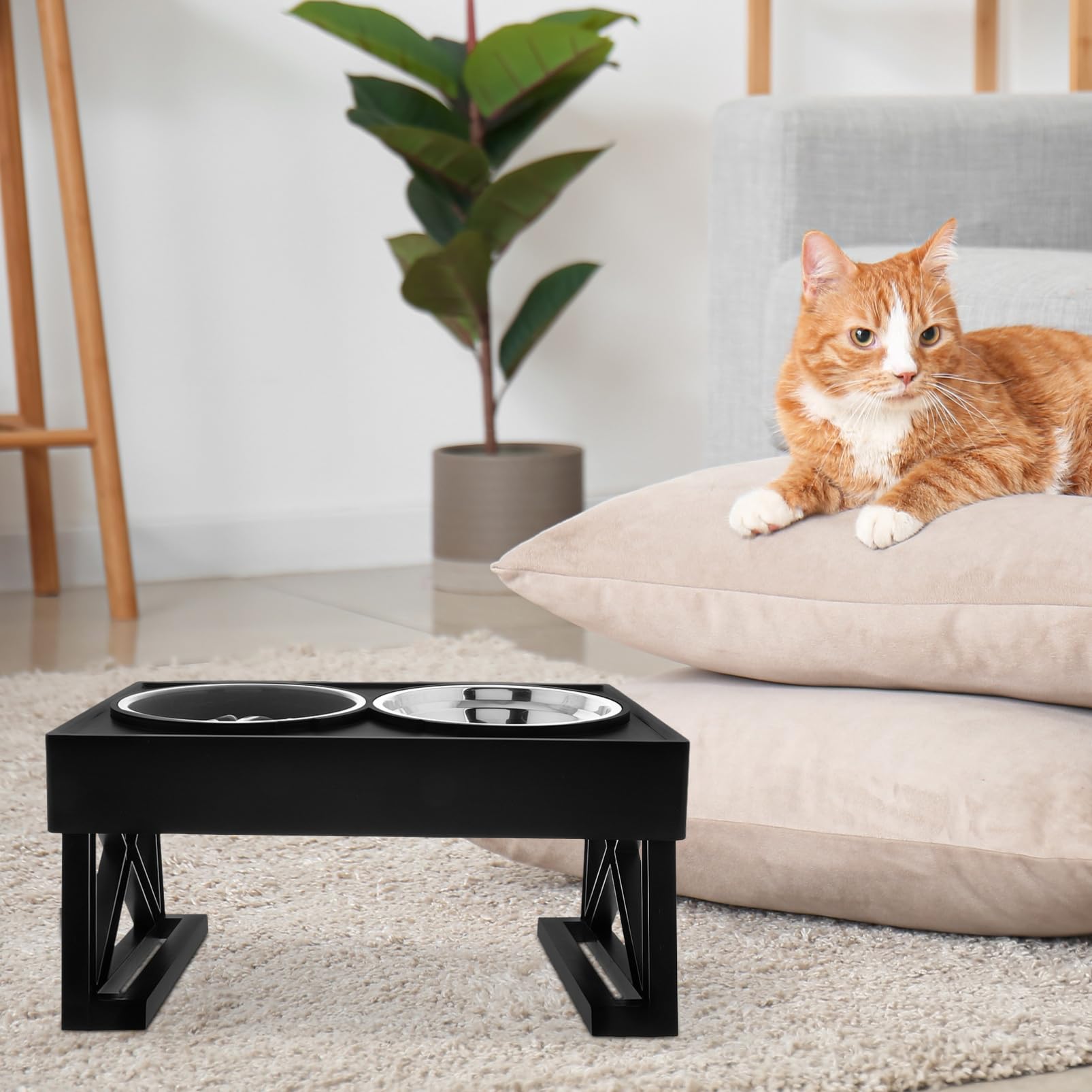 BESTonZON Erhöhter Futternapf aus mit Langsamer Fütterung Doppelnapf für Katzen und Hunde für Futter und Wasser Sicher und Praktisch für Zuhause und Unterwegs