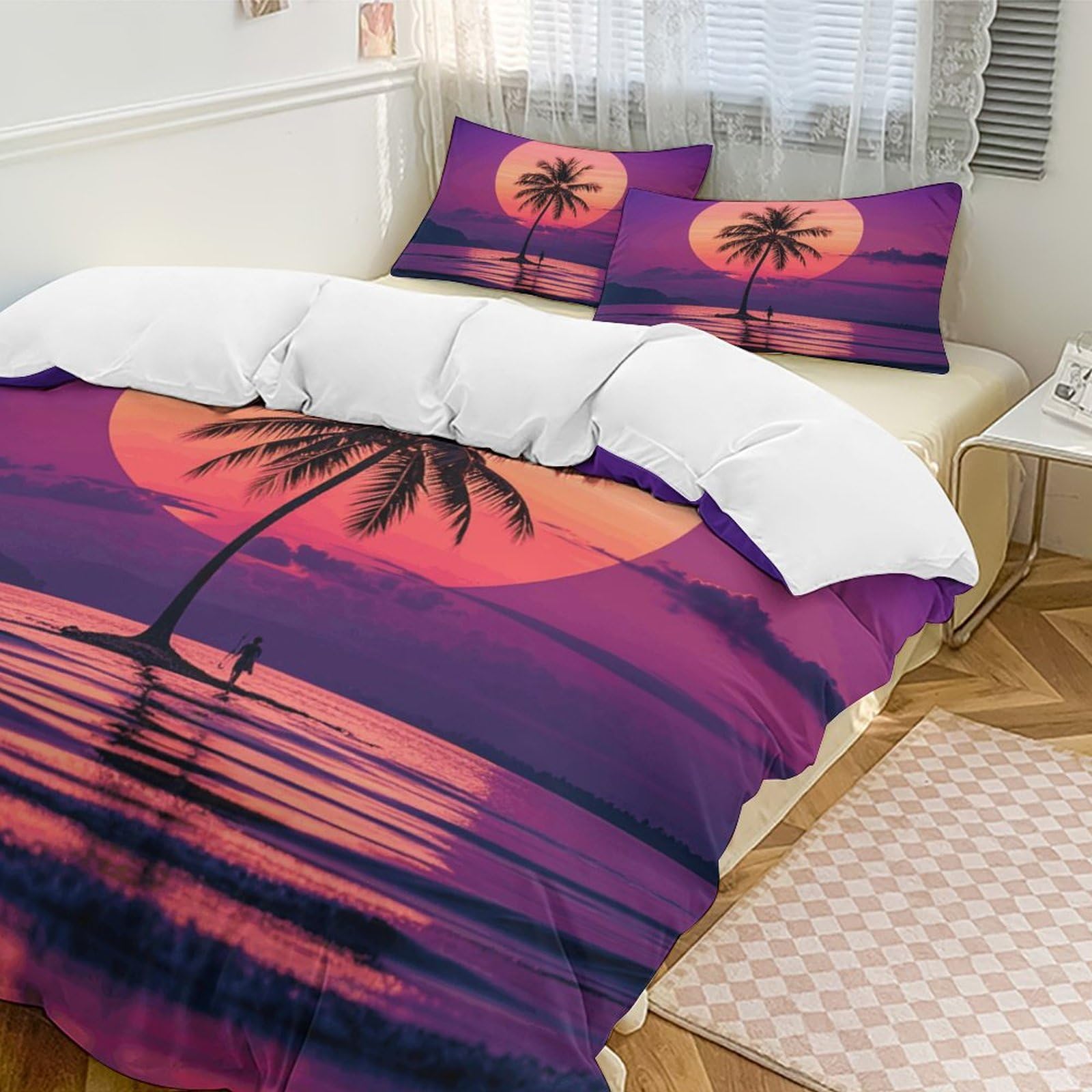 Parure de lit motif palmier violet pour transformer votre chambre en oasis
