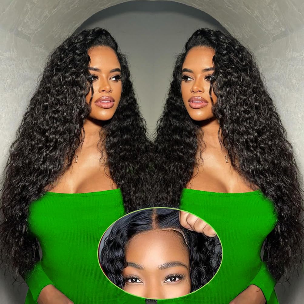 28 Inch 5X5 HD Lace Closure Wigs Human Hair Wear and Go Glueless Wigs Human Hair Pre Plucked Pre Cut 180% Density Deep Wave Lace Front Wigs Human Hair for Women with Bady Hair Deep Curly Wig