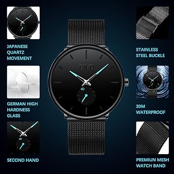 CIVO Mens Watch Stainless Steel Analogue Quartz Waterproof Business Casual Fashion Wrist Watches Gift for Men