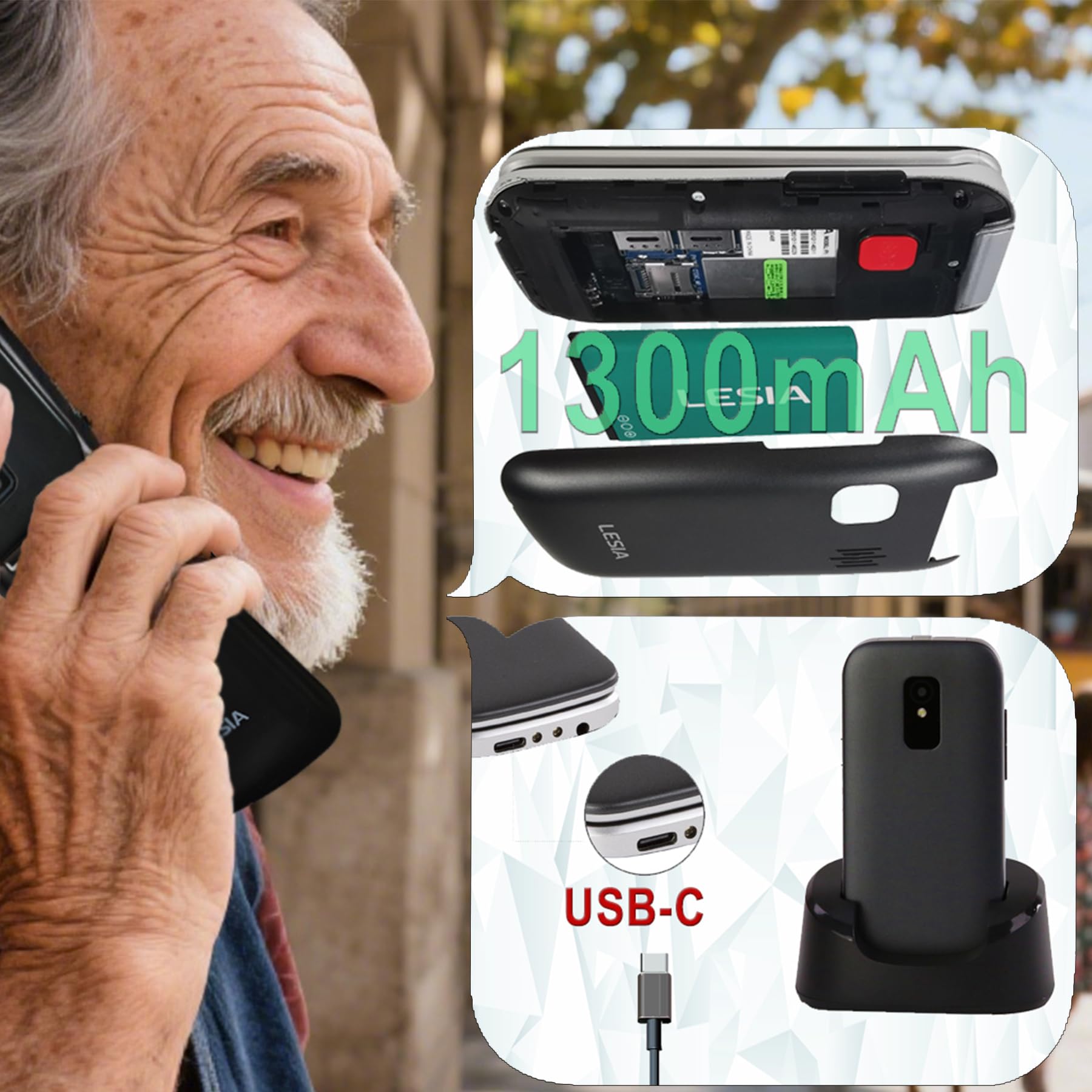 FEGA 4G Teléfono Móvil para Mayores, con Tapa de Teclas Grandes, Botón SOS, Pantalla de 2,4 Pulgadas, Llamada Rápida, Sonido Fuerte de Radio, 1300mAh Batería, Fácil Uso para Ancianos Flip Seniors LTE | Pantalla de 2,4", teclas grandes, botón SOS, batería