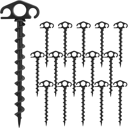 Vista 23 de Estacas para tienda de campaña de anclaje de tierra, paquete de 6 estacas de arena para playa de 9.4 pulgadas, resistentes en espiral, para Rojo