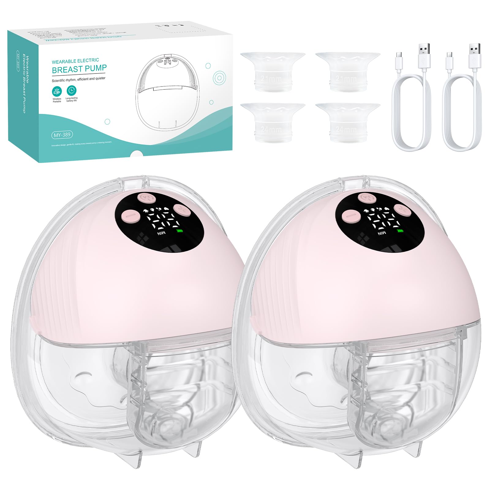 FUNYKICH 2×Sacaleches Eléctrico Manos Libres con 4 Modos y 12 Niveles | Extractor de Leche Materna con Bridas 21/24/27mm, 217g Ligero, Ultra Silencioso, para Mamás en Casa Oficina Viajes