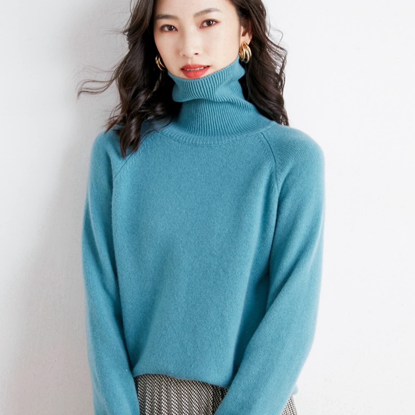 Suéter para Mujer,Suéter De Cachemira De Cuello Alto De Invierno para Mujer Suéter De Gran Tamaño Suelto Cálido Casual Top Básico Color Sólido Suéter De Moda De Calle De Punto Elástico