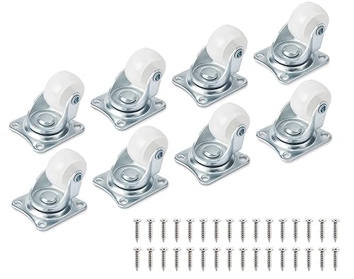 Paquete de 8 ruedas giratorias de perfil bajo de 1 pulgada para muebles, ruedas giratorias pequeñas sin ruido, placa superior de 360 grados, 22