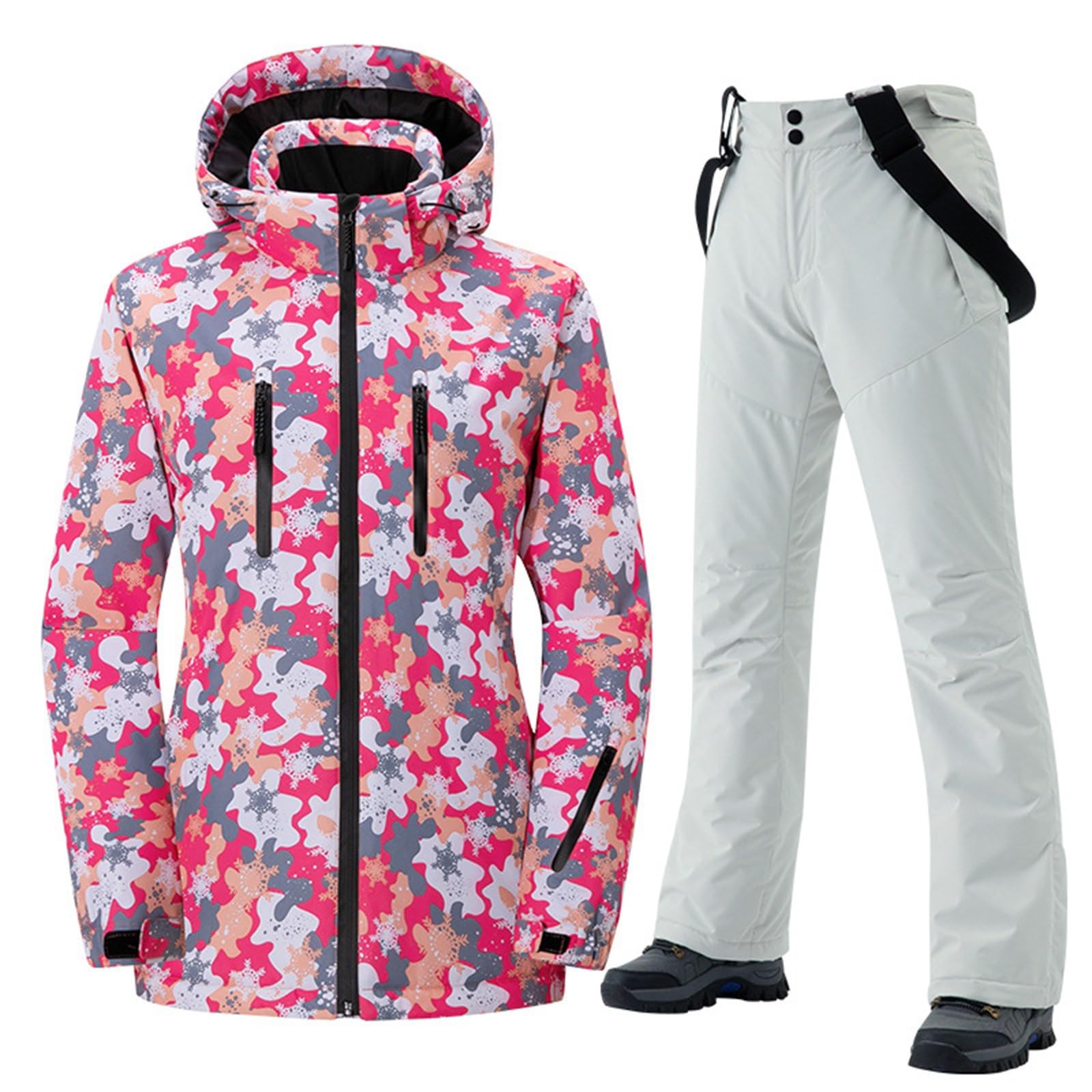 Generisch Skianzug Damen 2 Teilig Set: Skijacke Und Skihose Zweiteiler Skianzüge Wasserdicht Skibekleidung Große Größen Schneeanzug Winddicht Ski Anzug Schneeanzüge