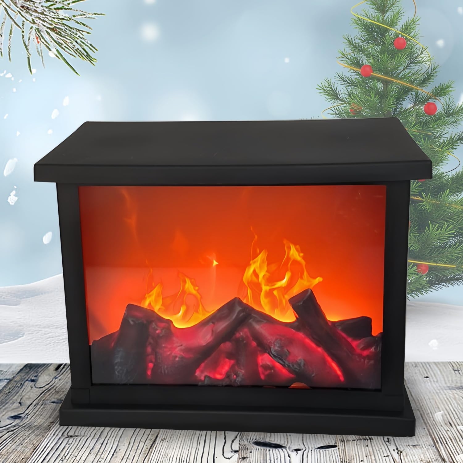 Simulierte LED Kamin Laterne USB & Akku betrieben Flammenloses Licht mit Simulation Flamme Tisch Dekorative Lampe Mini Kamin Ornament für gemütliche Heimdekor Freistehende elektrische Holzberner Beleuchtung