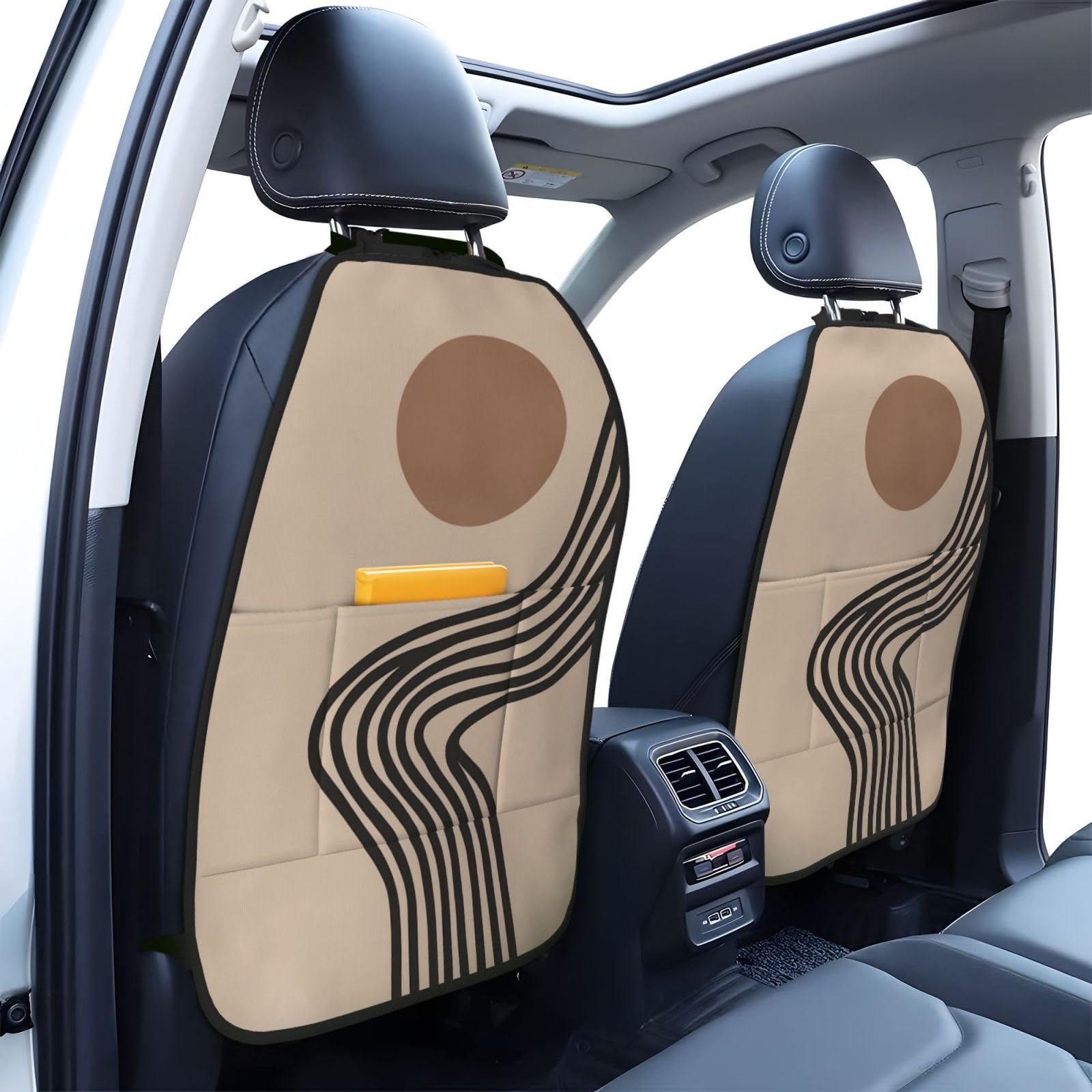 Abstract Boho Lines Car Seat Back Kick Protectors,2 Pack Kick Mats with Storage Pockets for Vehicles to Protect from Dirt Mud Scratches
