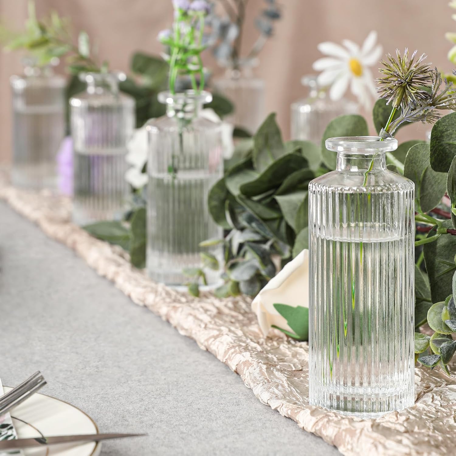 Set of 18 Glass Bud Vases Set of 18, Living Bud Vases, Small Bud Vase in Bulk, Mini Flowers Vases for Centerpiece, Vintage Decorative Vase Set for Table Decorations, Wedding Reception, Home Decor (Clear)