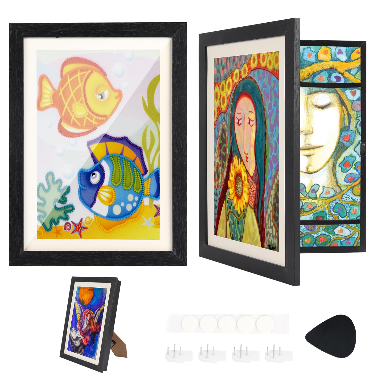 ZAHRVIA Marco Para Dibujos Niños de 2 Piezas, Marco Dibujos Infantiles, Marco Dibujos Infantiles Cambiar, Marcos Para Dibujos Infantiles A4, Capacidad Para 150 Obras de Arte (Negro*2)