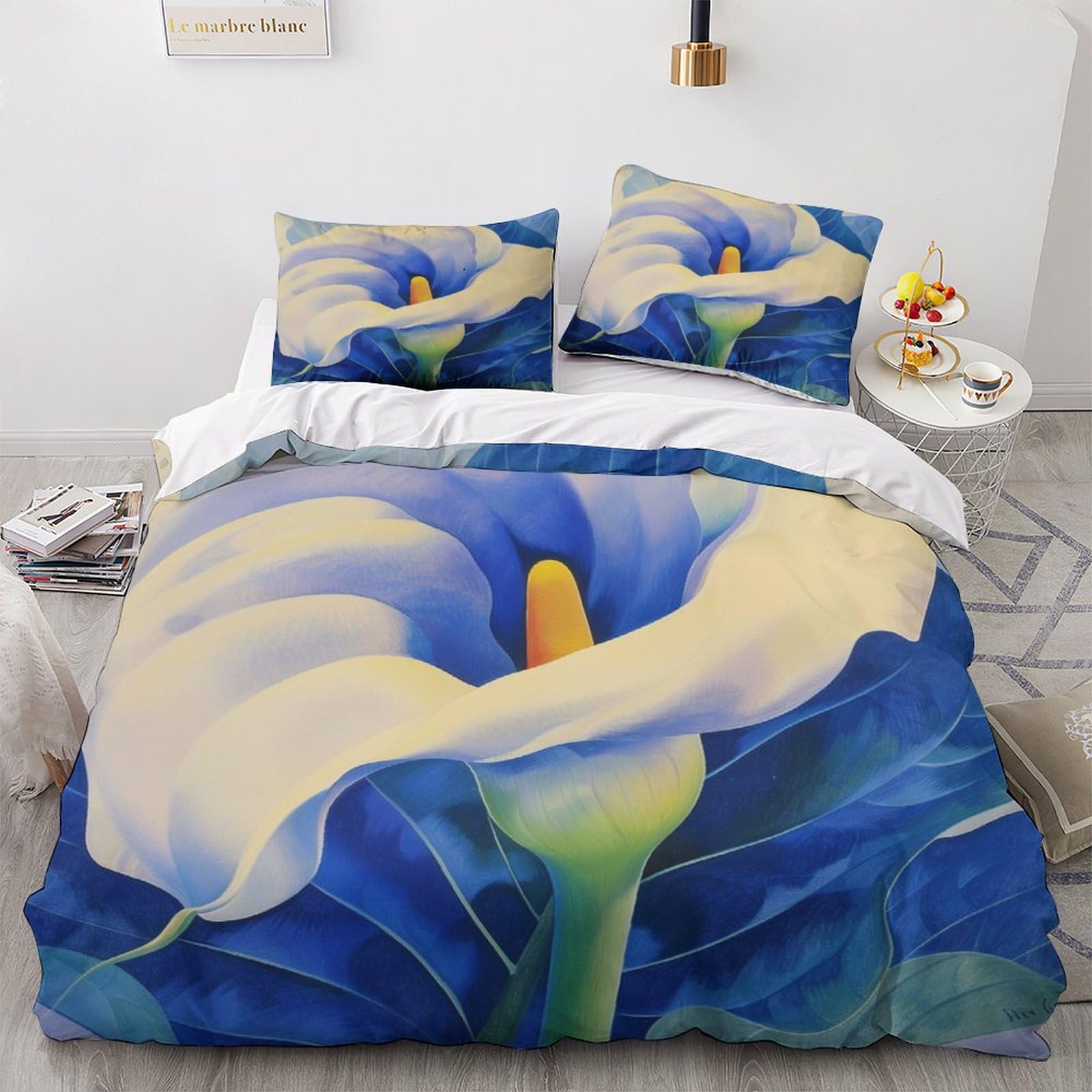Luxus-Bettwäsche-Set mit Lilienblüten, 3D-Druck, Bettbezug-Set mit Kissenbezügen, King-Size-Größe (220 x 240 cm), Heimtextilien, Bettbezug-Set für Schlafzimmer-Dekor