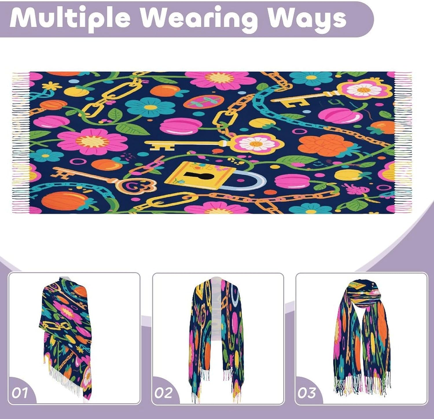 Key Pattern Scarf for Women Men Classic Fashion Blanket Scarves Soft Cashmere Feel Scarf Cold Weather Warm Long Shawl Winter Large Scarves Classic Blanket Scarfs Thick