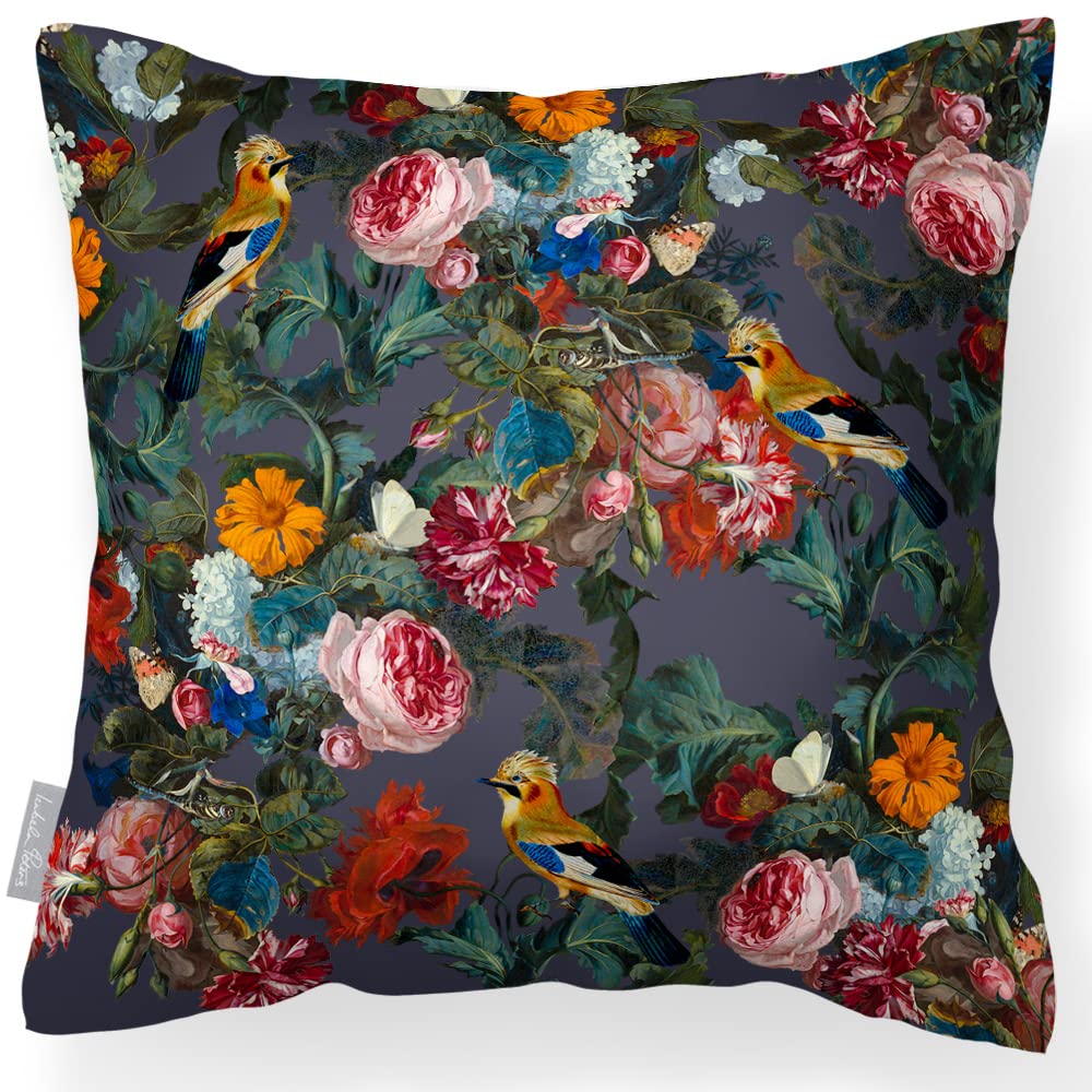 Izabela Peters Outdoor Cushions Waterproof, 43 cm, Birds in Paradise - Graphite, Garden Furniture Cushions