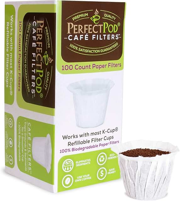 Cafe Filters Paper Liners for Reusable K Cup Coffee Pods by Perfect Pod - Fits All Brands, Compatible With All Refillable ...