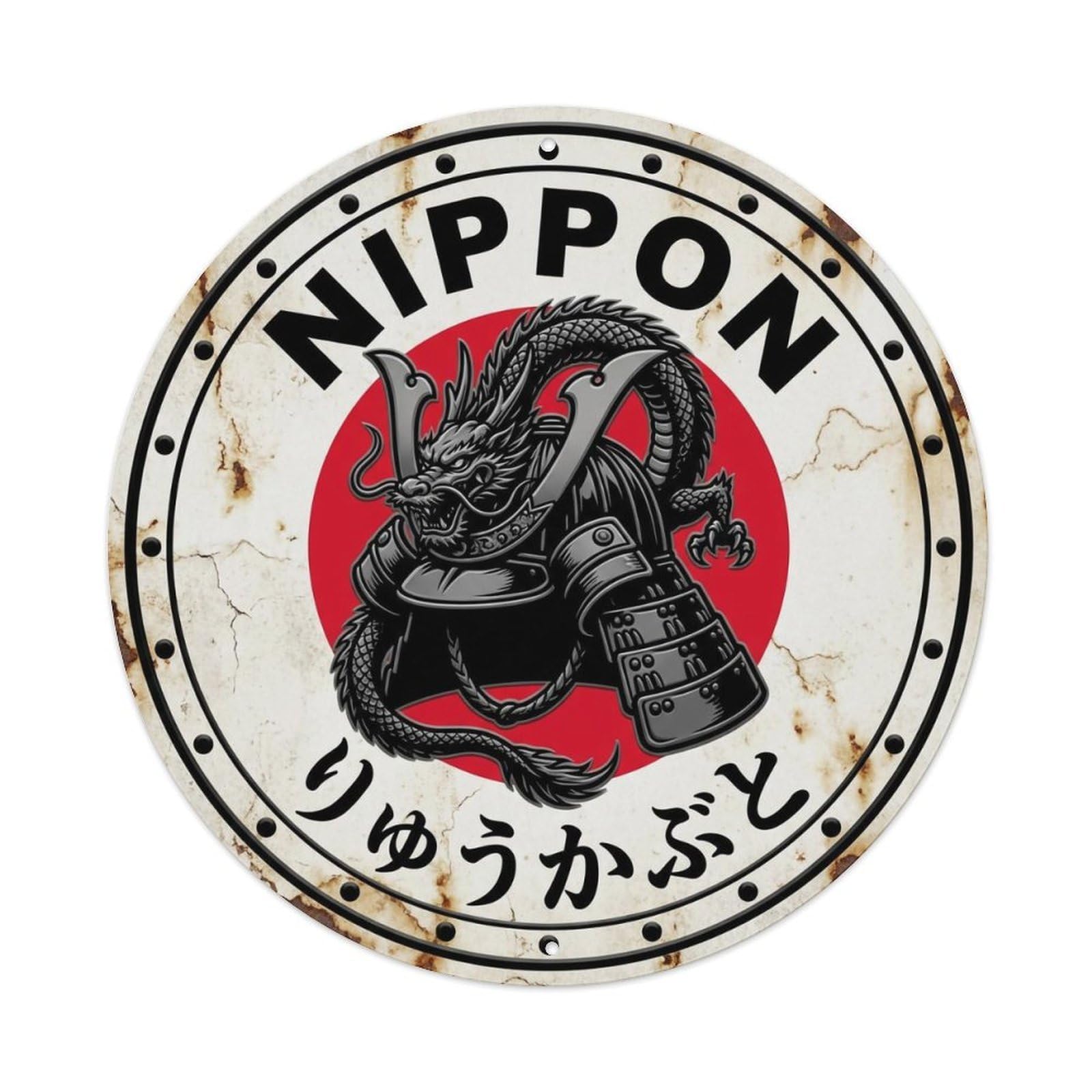 Dragon Helmet Nippon Warrior Armor Weathered Metal Tin Sign