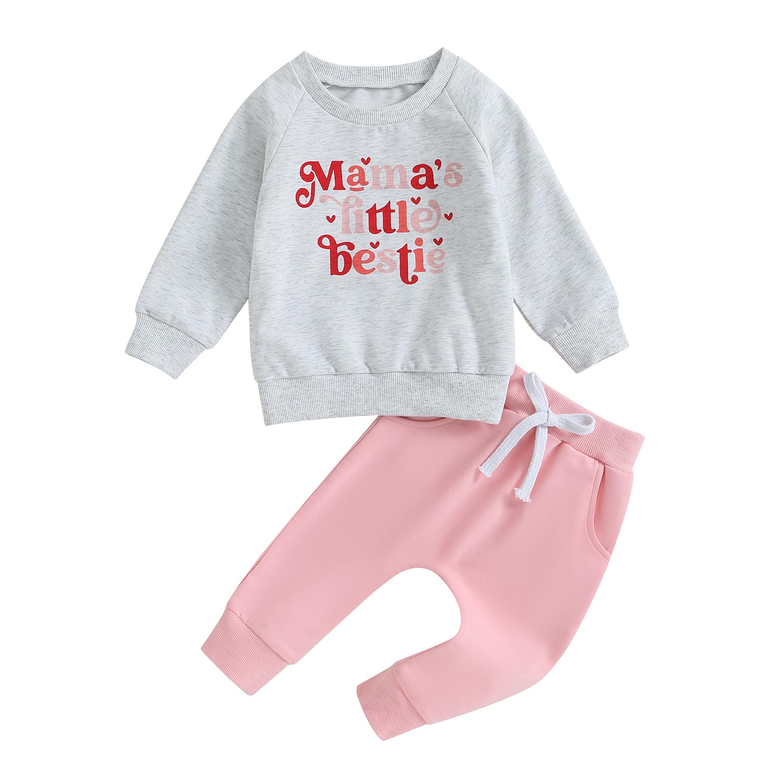 Infant Toddler Baby Girl Clothes Fall Winter Outfit Long Sleeve Crewneck Sweatshirt Top Casual Pants Set (Light Grey, 2-3 Years)