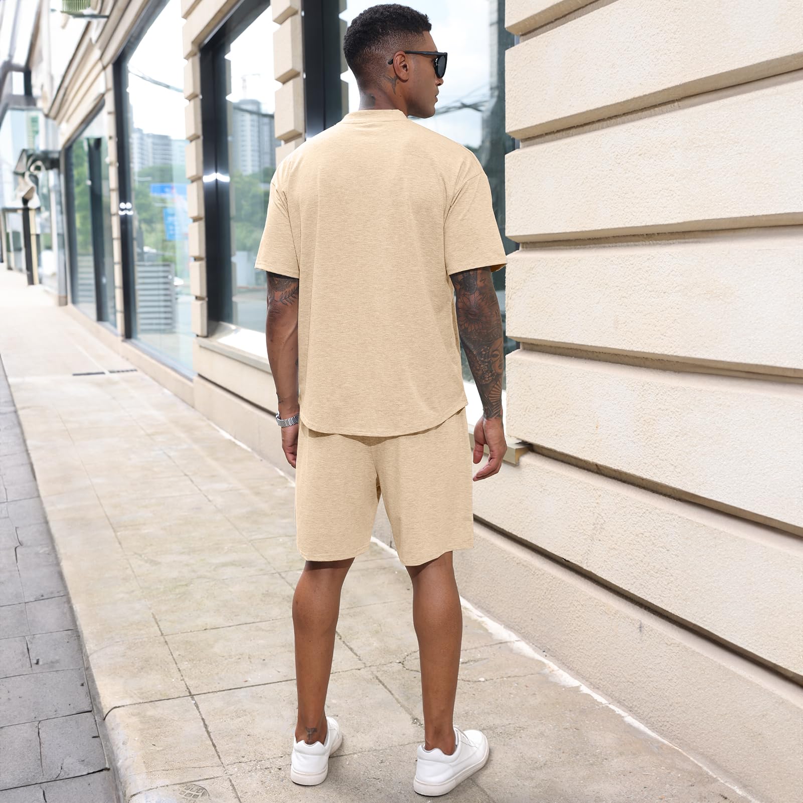 Herren T-Shirt und Shorts Set 2 Teiliges Sommer Trainingsanzug Jogginganzug Kurzarm Casual Freizeitanzug Tracksuit für Männer M-3XL