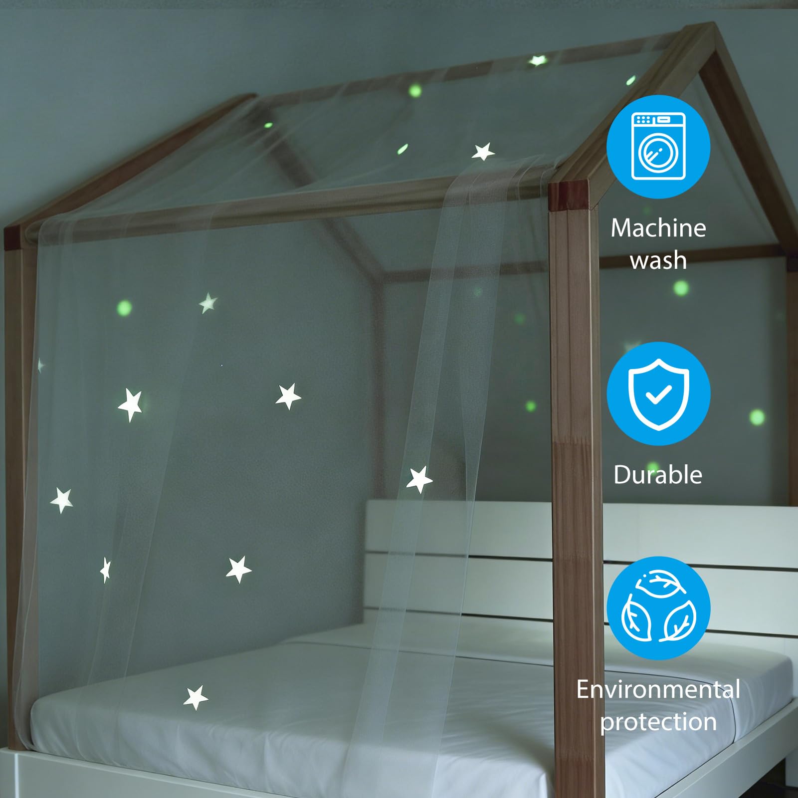 Letto a cielo con stelle luminose, letto a baldacchino, per cameretta dei bambini, idea regalo per ragazze/ragazzo, 135 x 420 cm, decorazione letto a baldacchino con stelle luminose