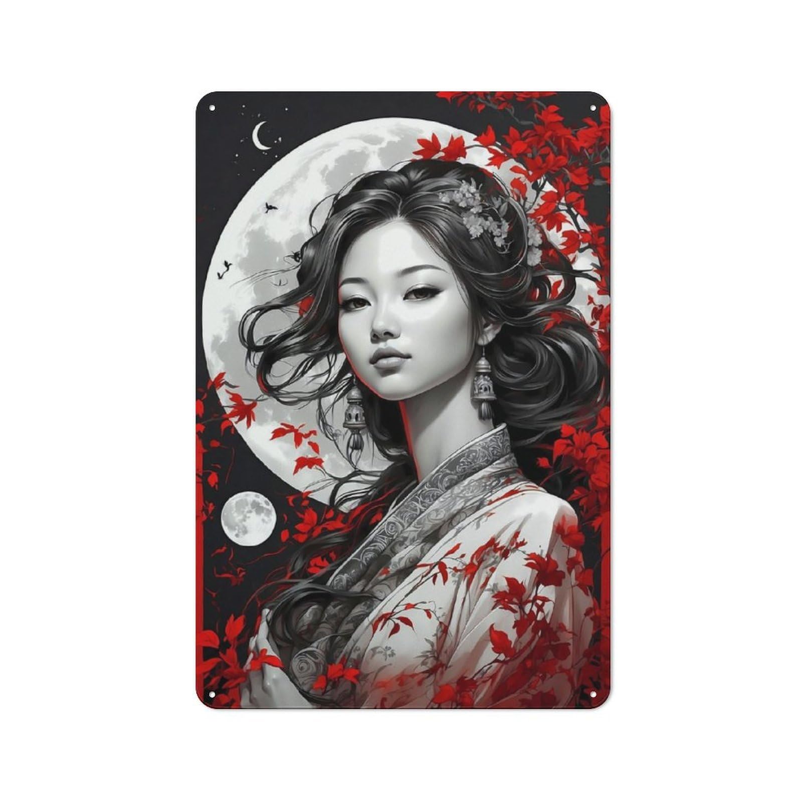 Junmoney Lunar Elegance Portrait Rustic Tin Sign 30X20cm Featuring For Garage Or Workshop, For Updating Garage And Workshop After Moving