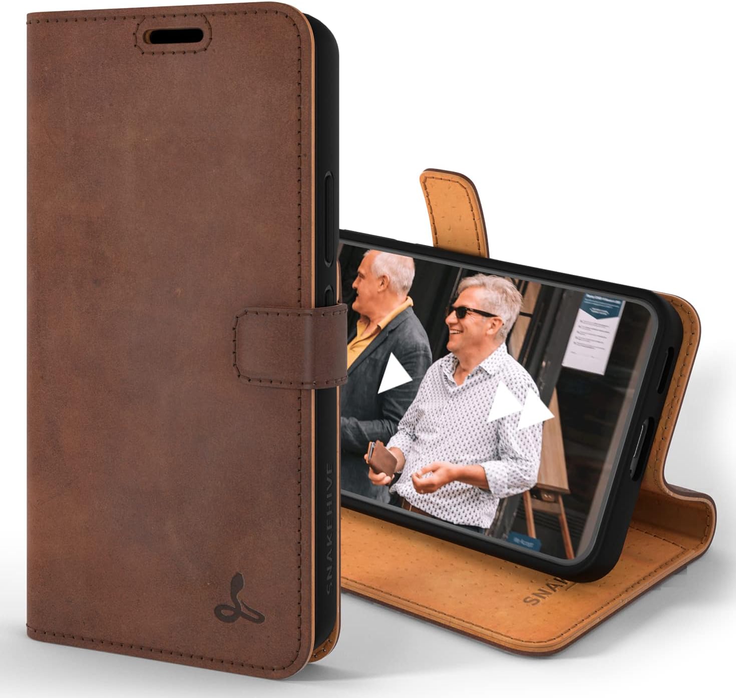 Snakehive Leather Wallet for Samsung Galaxy S22 5G | Genuine Leather Wallet Phone Case with Card Holder | Flip Folio Case/Cover with Stand | Compatible with Samsung Galaxy S22 | (Brown)