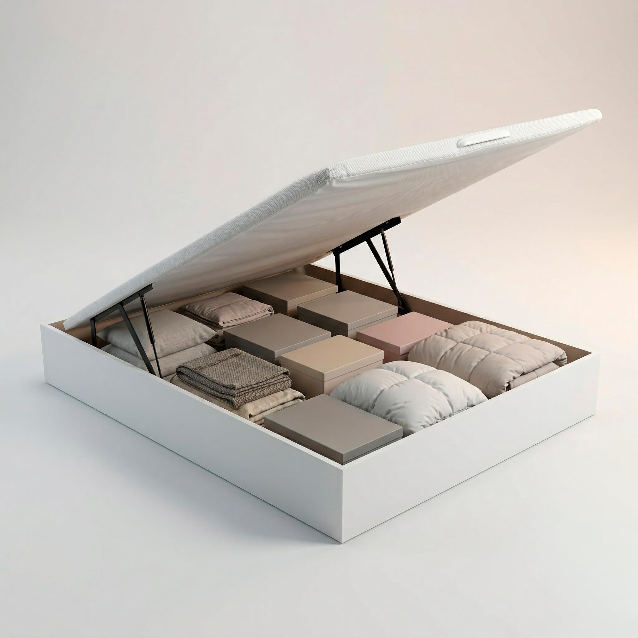 ROYAL SLEEP Canapé Abatible de Madera | 135x190 | Montaje y Retirada de Usado Incluido | Gran Capacidad | Tapa 3D Transpirable | 32 cm | Color Blanco | Space Bed