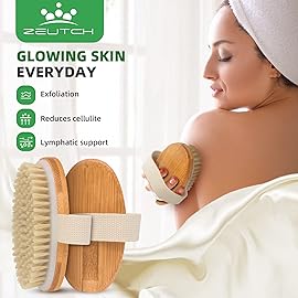 Zeutch Premium Dry Brushing Body Brush Set for Lymphatic Drainage and Cellulite Treatment, Boar Bristle Long Handle Face Cleansing Brush for A Glowing Skin, 5 Pack