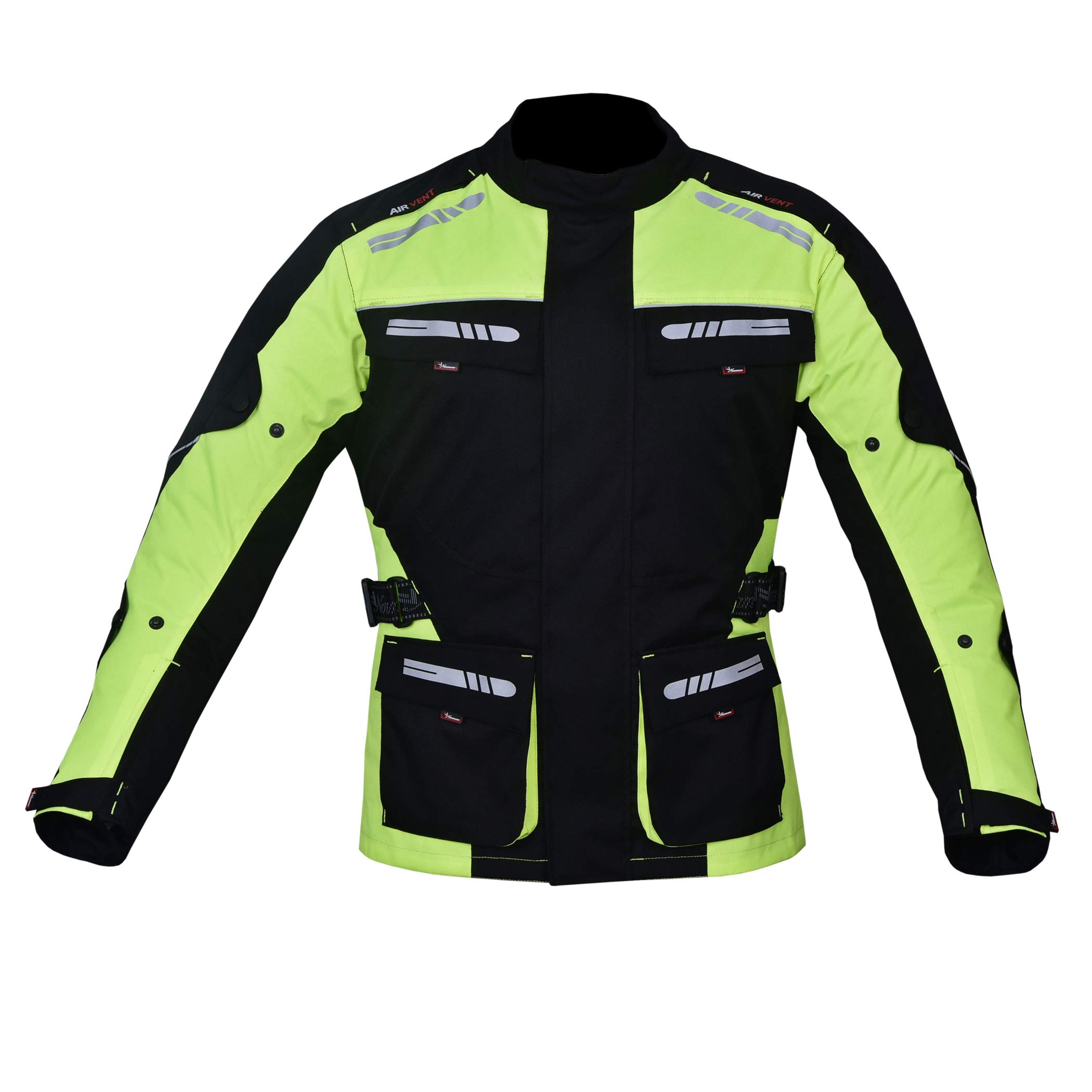 Norman Men's Hi-Vis Motorcycle Motorbike Jacket Waterproof Textile Ce Armoured Reflectors (As8, Alpha, L, Regular, Regular, )