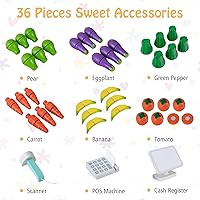 Vista 6 de HONEY JOY Juego de tienda de comestibles para niños, juego de madera para jugar al supermercado, juego de simulación, soporte de caja registradora