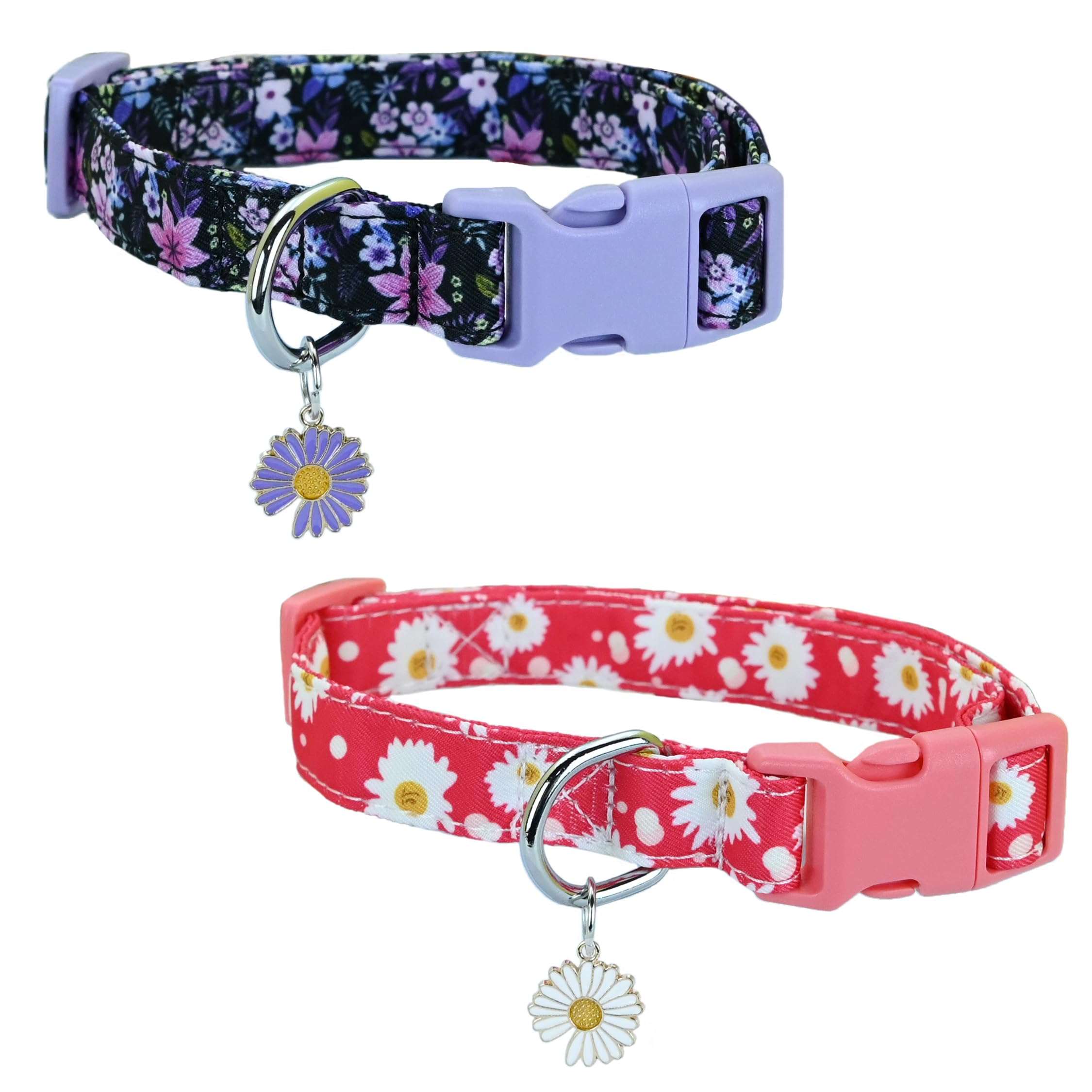 Newtensina Fashion 2 Pieces Flower Pattern Dog Collar with a Petal Pendant for Medium Dogs Large Dogs - PurpleRoseo - L