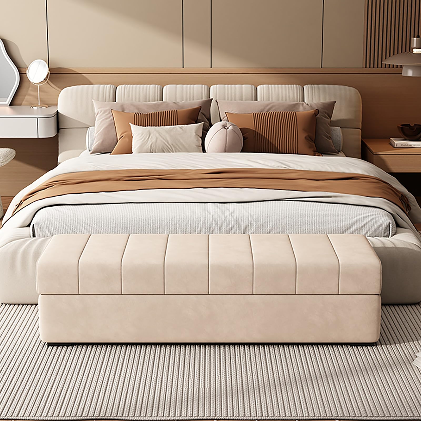 Panca Contenitore Moderna In Velluto E Legno – Pouf Per Letto Con Ampio Spazio, Marrone, 140 Cm - 3