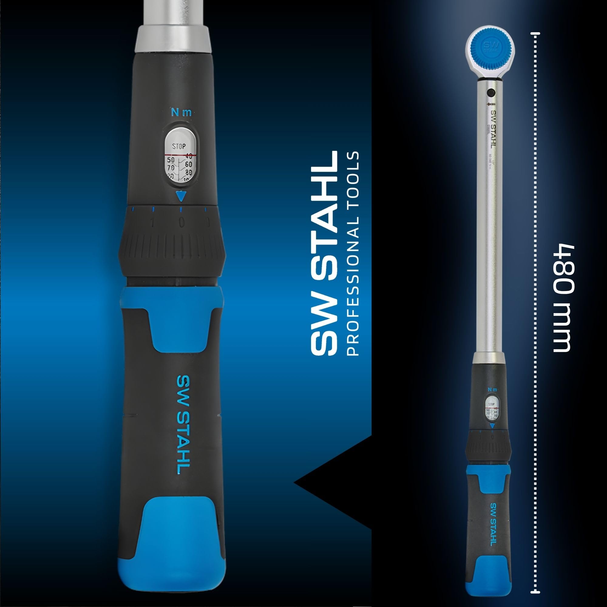 SW-Stahl 03884L Llave Dinamométrica de 1/2", Carraca de 40-200 Nm | Herramienta de acero al cromo vanadio con 48 dientes para cambio de neumáticos y montaje preciso de tornillos de rueda