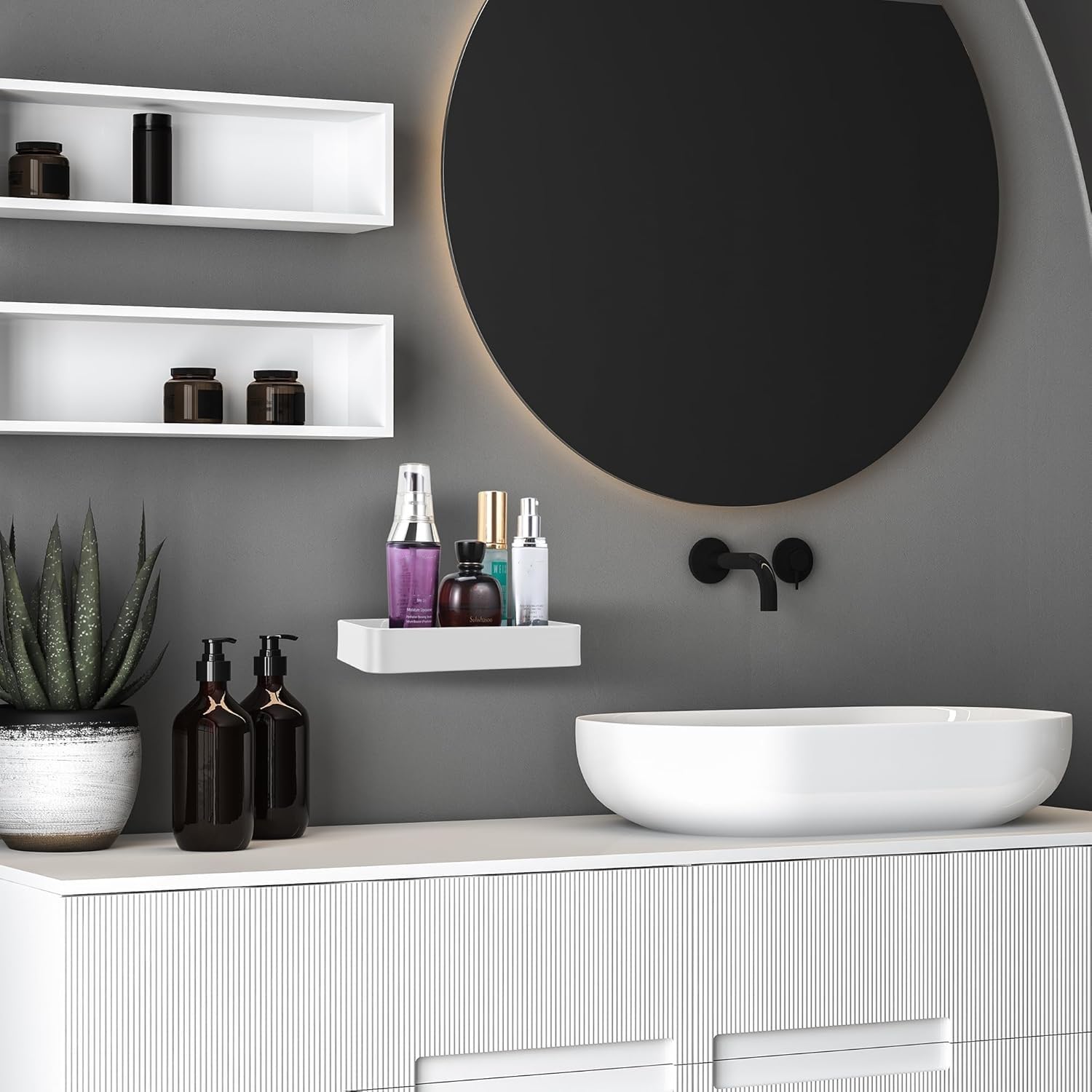 Z metnal Pequeños estantes de baño de cristal, estante flotante blanco de 25 cm, mini estante de pared para organizador de baño con vidrio, montado en la pared, 2 unidades, 10 pulgadas