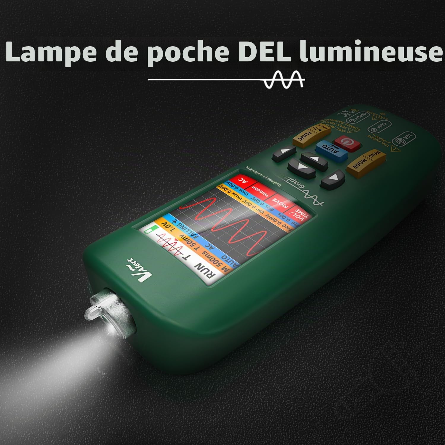 BSIDE O1 Multimètre Oscilloscope Portable 3 en 1 Multimètre TRMS à Oscilloscope Automobile LCD Couleur 4 Résultats 10Mhz Connectable sur PC Testeur Rechargeable de Tension Courant Continuité Capacité