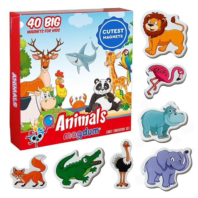 Magdum Imanes para frigorífico para niños – 40 Animales de Granja, Zoo, mar