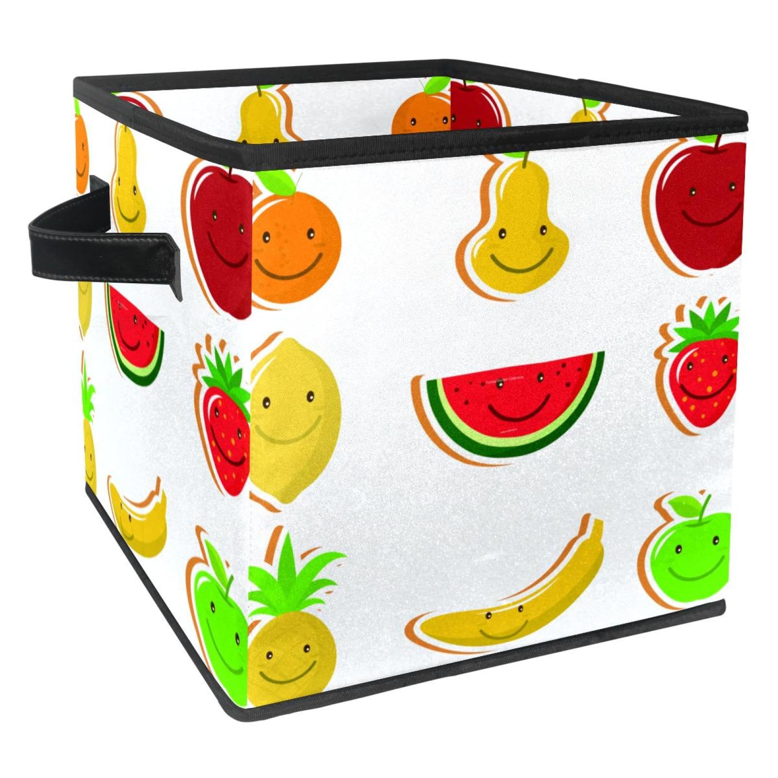 Boîte de rangement anti-désordre en tissu pliable avec poignées motif fruit amusant
