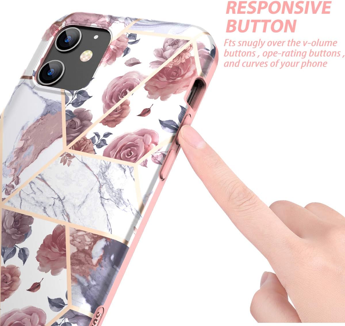 SURITCH iPhone 12 Mini Phone Case, Built-in Screen Protector Full-Body Protection Shockproof Rugged TPU Bumper Protective Cover for iPhone 12 Mini 5G 2020 5.4 inch, Rose Marble