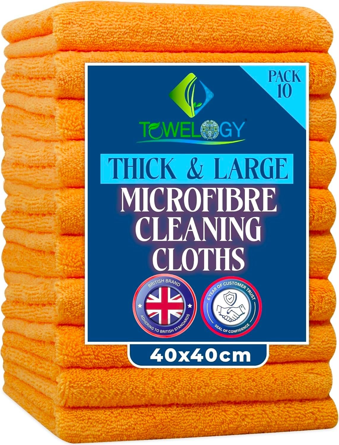 Towelogy Bright Orange Towelogy® Heavy Duty Microfibre Cleaning Cloths For Home All Purpose - Larger, Thicker, More Absorbent Cleaning Cloth - 100% Lint Free Micro Fibre Cloths For Kitchen, Bathroom And Car (Bright Orange)