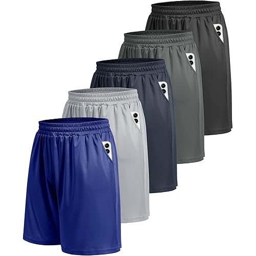 5 Pack Athletic Gym Mens Shorts - Workout Black Quick Dry Basketball Shorts with Pockets for Running Casual Activewear