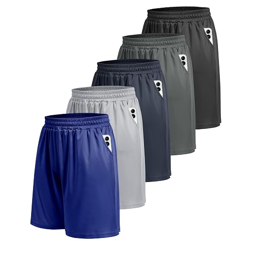 5 Pack Athletic Gym Mens Shorts - Workout Black Quick Dry Basketball Shorts
