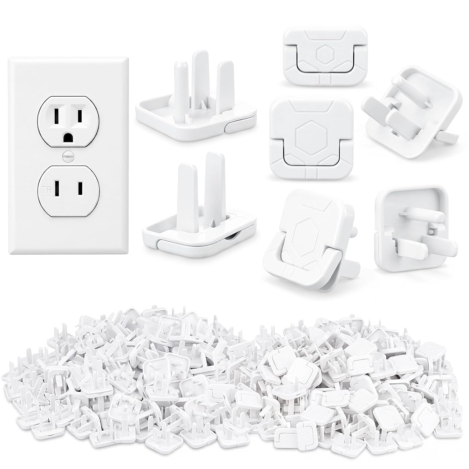 Tellegloww 150 Pack Outlet Covers Baby Proofing Bulk, Safety Electrical Plug Protectors Cover White ABS Socket Protectors for Standard US 2-Prong and 3-Prong Outlets Baby Safety