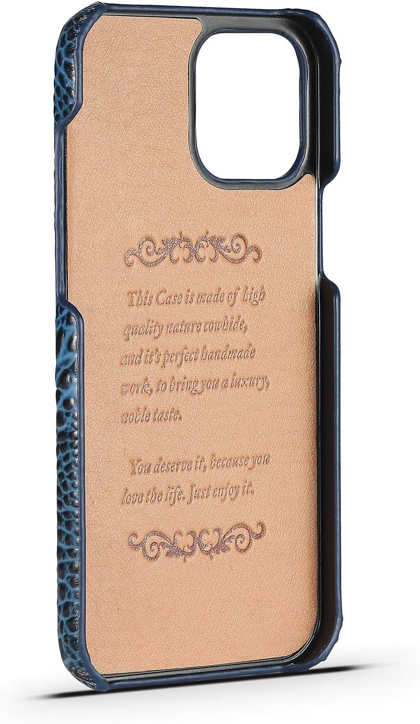 Real Leather Basic Case for iPhone 12 Pro Max,Luxurious Classic Crocodile Head Relief Premium Genuine Leather Handmade Case Half Wrapped Blue